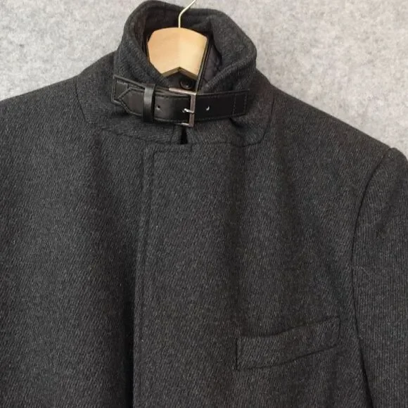 Wool Coat Mens Medium Black Detachable Liner Trim Quilt Buckle‎ OF ALL THREADS